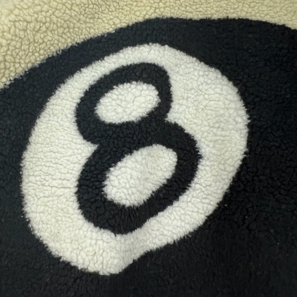 New Stussy 8 Ball Cream Sherpa Fleece Reversible Hoodie Jacket Medium - Picture 3 of 5